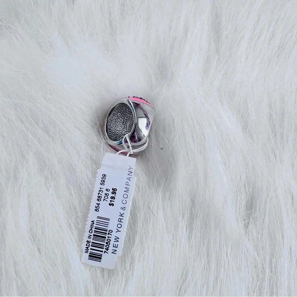 New York & Company NWT Pink and Silver Enamel Rhinestone Ring Size 6